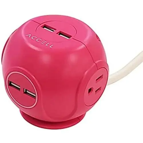 Accell Power Cutie - Compact Surge Protector with 3 Tamper Resistant 540J Surge Protected AC outlets and 4 USB-A Charging Ports, 6ft Cord, Pink (D080B-049P)