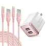 iPhone Charger Set, 2-Pack Overtime Apple MFi Certified Lightning Cables with 1 Dual USB Wall Adapter - 2.4 AMP Compatible w/iPhone 11 Pro Max XS XR X 8 7 6S 6 Plus SE iPad (Rose Gold/Rose Gold, 6ft)