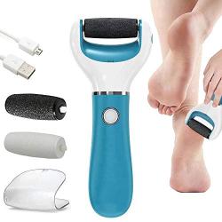 BOMPOW Foot Scrubber Electric Callus Remover Rechargeable Foot File Hard Skin Remover Pedicure Tools Electronic Callus kit for Cracked Heels and Dead Skin with 2 Roller Heads, Blue