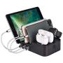 KeyEntre 6 Port USB Charging Station Multi Device USB Charging Dock Station HUB Desktop Charger Stand Organizer Compatible for iPhone ipad Airpods pro iwatch Kindle Tablet Multiple Devices, Black