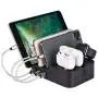 KeyEntre 6 Port USB Charging Station Multi Device USB Charging Dock Station HUB Desktop Charger Stand Organizer Compatible for iPhone ipad Airpods pro iwatch Kindle Tablet Multiple Devices, Black