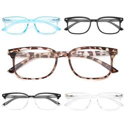 NOVIVON 5-Pack Blue Light Blocking Reading Glasses, Fashion Square Nerd Readers for Men/Women Anti UV Ray Computer Eyeglasses