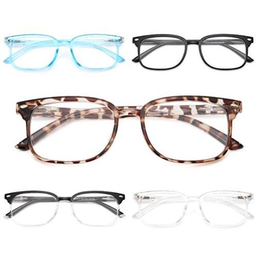 NOVIVON 5-Pack Blue Light Blocking Reading Glasses, Fashion Square Nerd Readers for Men/Women Anti UV Ray Computer Eyeglasses