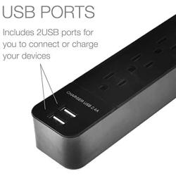 Digital Energy 6-Outlet + 2 USB 1050 Joule Surge Protector Power Strip with 25-Ft Long Extension Cord, Black, UL Listed