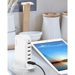 Aduro 40W 6-Port USB Desktop Charging Station Hub Wall Charger for iPhone iPad Tablets Smartphones with Smart Flow (Solid White)