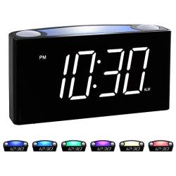 Rocam Alarm Clock for Bedrooms - Large 6.5'' LED Display with Dimmer, Snooze, 7 Color Night Light, Easy to Set, USB Chargers, Battery Backup, 12/24 Hours for Heavy Sleepers, Kids, Boys, Girls, Elderly