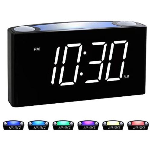 Rocam Alarm Clock for Bedrooms - Large 6.5'' LED Display with Dimmer, Snooze, 7 Color Night Light, Easy to Set, USB Chargers, Battery Backup, 12/24 Hours for Heavy Sleepers, Kids, Boys, Girls, Elderly