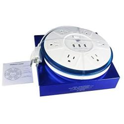 TP UFO Slim Design 6-Outlet Clear-Blue Round Power Center, 3 Quick Charging USB Ports, 4-Ft Heavy Duty Power Cord, Tabletop Surge Protector EMI-/RFI-Filter for Home Office Meeting Room UL Listed