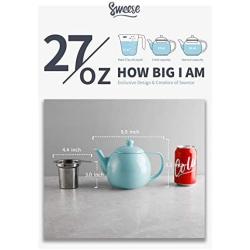 Sweese 221.102 Teapot, Porcelain Tea Pot with Stainless Steel Infuser, Blooming & Loose Leaf Teapot - 27ounce, Turquoise