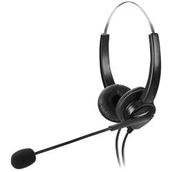 TelPal Corded Binaural Telephone Headset, Hands-Free Noise Cancelling Call Center Headphones with 4-Pin RJ9 Crystal Head & Mic & Telephone Adapter for Phone Counseling Services, Telecom Operators