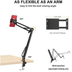 Klsniur Cell Phone Holder, Universal Phone Stand Clip Lazy Bracket Flexible Articulating Arm Phone Mount Compatible with iPhone 12 11 Pro Xs Max XR X 8 7 6 6s Plus, Samsung S10 S9 S8 S7 S6