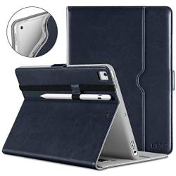DTTO New iPad 9.7 Inch 5th/6th Generation 2018/2017 Case with Apple Pencil Holder, Premium Leather Folio Stand Cover Case for Apple iPad 9.7 inch, Also Fit iPad Pro 9.7/Air 2/Air - Blue(Grey Lining)