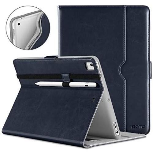 DTTO New iPad 9.7 Inch 5th/6th Generation 2018/2017 Case with Apple Pencil Holder, Premium Leather Folio Stand Cover Case for Apple iPad 9.7 inch, Also Fit iPad Pro 9.7/Air 2/Air - Blue(Grey Lining)