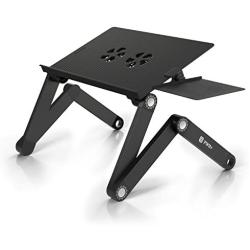 Laptop Table Stand Adjustable Riser: Portable with Mouse Pad Fully Ergonomic Mount Ultrabook MacBook Gaming Notebook Light Weight Aluminum Black Bed Tray Desk Book Fans Up to 17 inch
