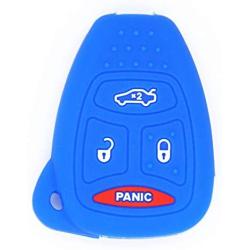 WFMJ Blue Silicone 4 Buttons Remote Smart Key Case Chain Cover for 2005 2006 2007 Chrysler 300 Aspen Jeep Grand Cherokee Commander Dodge Magnum Dodge Durango Charger