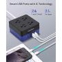 USB Power Strip Surge Protector - SUPERDANNY Mountable Charging Station with 4 Widely Spaced AC Outlets & 4 Smart USB Ports, 5ft Desktop Extension Cord for Home, Office, Hotel, Dorm Room, RV, Blue