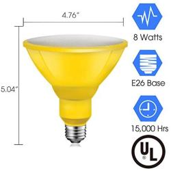 Par38 Yellow Light Bulb, 8W Equivalent 85W, E26 Base Non-dimmable LED Bulb for Indoor Use, Party Decoration, Home and Holiday Lighting, UL Listed, 2 Pack.