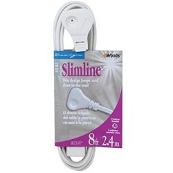Woods SlimLine 2241 16/3 Flat Plug Indoor Extension Cord, 8-Foot, 3 Outlets, Right Angled Plug, Space Saving Design, UL Listed