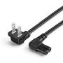 CableCreation 10 Feet 18 AWG Angled 2-Slot Non-Polarized Angle Power Cord (IEC320 C7 to Nema 1-15P), 3M / Black