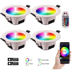 Smart LED Recessed Lighting, YISUN 9W Ceiling Lights Dimmable (RGB + Warm White + Cool White) APP & Remote Control, Wireless Recessed Spotlights 2700K-6500K for Room, Kitchen, KTV, Bars (4 Pack)