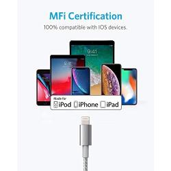 Anker 6ft Premium Nylon Lightning Cable [2-Pack], Apple MFi Certified for iPhone Chargers, iPhone Xs/XS Max/XR/X / 8/8 Plus / 7/7 Plus / 6/6 Plus / 5s, iPad Pro Air 2, and More(Silver)