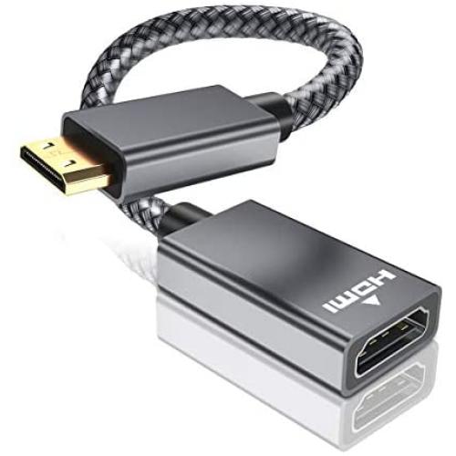 Mini HDMI Male to HDMI Female Cable Adapter,4K/60Hz 0.67 FT High Speed Standard HDMI 2.0 Connector for DSLR Camera,Camcorder,Graphics Video Card,Laptop,Pico Projector,Raspberry Pi Zero W