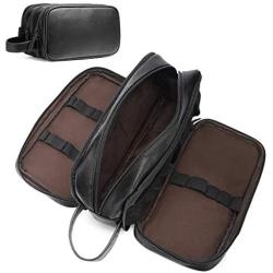 Leather Toiletry Bag for Men,Large Capacity Waterproof Travel Dopp Kit with Sturdy Handle,Travel Organizer for Toiletries -Travel Bag for Dad/ Men/ Husband -Perfect Gifts for Valentines Day