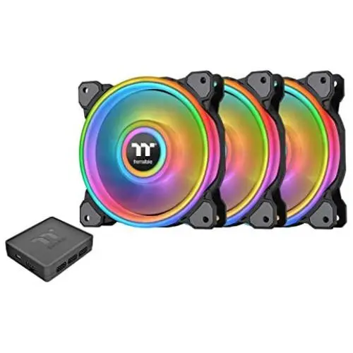 Thermaltake Riing Quad 120mm 16.8 Million RGB Color (Alexa, Razer Chroma) Software Enabled 4 Light Rings 54 Addressable LED 9 Blades Hydraulic Bearing Case/Radiator Fan CL-F088-PL12SW-B, Black Thermaltake Riing Quad 120mm 16.8 Million RGB Color (Alexa, Razer Chroma) Software Enabled 4 Light Rings 54 Addressable LED 9 Blades Hydraulic Bearing Case/Radiator Fan CL-F088-PL12SW-B, Black