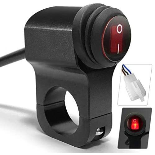 Motorcycle Handlebar Switch ATV Handlebar Light Switch 12V CNC Aluminium Alloy Push Botton Waterproof Switches with 3-Pin Connector- Fits 7/8'' Handlebars (22mm)