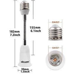 DiCUNO E26 15.5CM/5.5 Inch Extension Socket Extender Adapter, E26 to E26 Flexible Extension, All-Directional Adjustable Standard Medium Light Bulb Socket Converter (4-Pack)