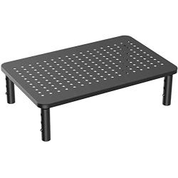 Monitor Stand Riser - 3 Height Adjustable Monitor Stand for Laptop, Computer, iMac, PC, Printer, Desktop Ergonomic Metal Monitor Riser Stand with Mesh Platform for Airflow by HUANUO