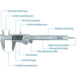 Digital Vernier Caliper IP54 Made of Hardened Stainless Steel by PQS Large LCD Screen-6''/150mm-Auto Off Provides Precision Measurement in Inches and Metric Easy to Read and Use