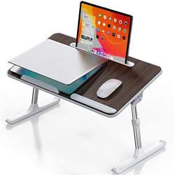 Laptop Desk for Bed, Sopownic Laptop Bed Tray Table Adjustable Height Foldable Legs, Portable Stand Bed Desk for Notebook Ipad, Wooden Tablet Table for Couch/Sofa, Ideal for Breakfast/Working/Picnic