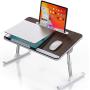 Laptop Desk for Bed, Sopownic Laptop Bed Tray Table Adjustable Height Foldable Legs, Portable Stand Bed Desk for Notebook Ipad, Wooden Tablet Table for Couch/Sofa, Ideal for Breakfast/Working/Picnic
