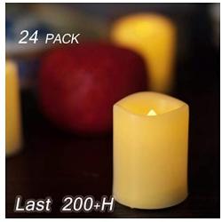24 PCS Small Round Cream White Flameless Votive Candles Fake Unscented Flickering Battery Operated Electric Tea Lights Bulk Set Baptism Party Wedding Decorations Home Decor Centerpieces Batteries Incl