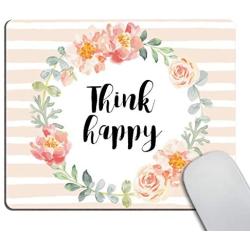 Smooffly Custom Original Nature Series Mouse Pad Romantic Wreath with Quote Think Happy