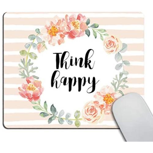 Smooffly Custom Original Nature Series Mouse Pad Romantic Wreath with Quote Think Happy