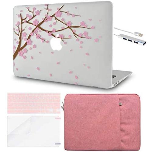 LuvCase 5in1 Laptop Case for Old Mac Pro 13'' (CD Drive, 2008-2012) A1278 Hard Shell Cover, Sleeve, USB Hub 3.0, Keyboard Cover & Screen Protector (Cartoon Cherry Blossom)