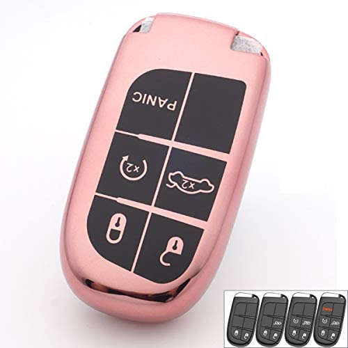 Royalfox 3 4 5 Buttons TPU Smart Remote Key Fob case Full Cover for Chrysler 300 200 Dodge Charger Challenger Dart Durango Journey,Jeep Grand Cherokee Renegade Fiat Freemont (Pink)