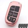 Royalfox 3 4 5 Buttons TPU Smart Remote Key Fob case Full Cover for Chrysler 300 200 Dodge Charger Challenger Dart Durango Journey,Jeep Grand Cherokee Renegade Fiat Freemont (Pink)