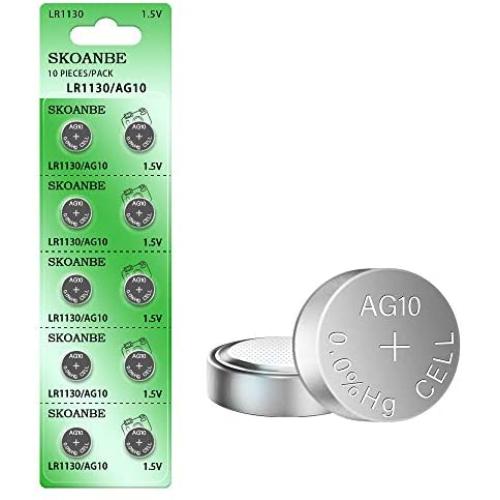 SKOANBE 10PCS AG10 SG10 LR1130 1.5V Button Coin Cell Battery