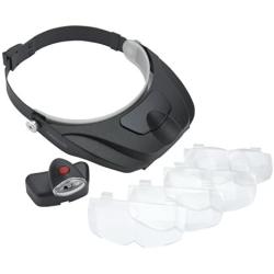 Carson Optical Pro Series MagniVisor Deluxe Head-Worn LED Lighted Magnifier with 4 Different Lenses (1.5X, 2X, 2.5X, 3X) (CP-60), Black, 4-Inch