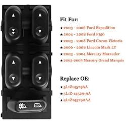 Driver Side Master Power Window Switch 5L1Z14529AA Replacement for Ford F150 2004 2005 2006 2007 2008, Ford Expedition 2003 2004 2005 2006, Ford Crown Victoria 2003-2008