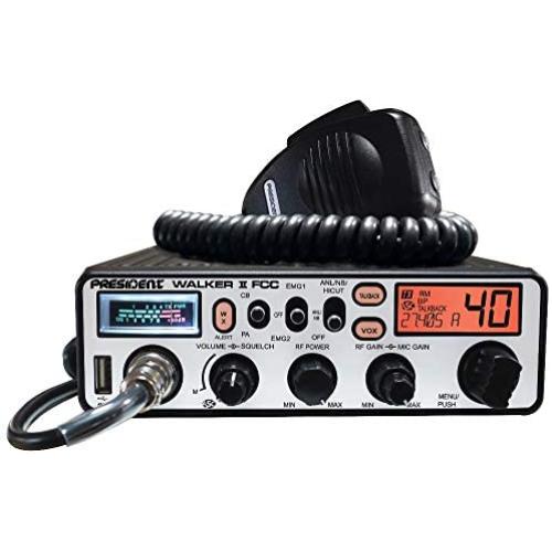 President Electronics WALKER II FCC AM Transceiver CB Radio, 40 Channels AM, Channel Rotary Switch, Volume Adjustment and ON/OFF, Manual Squelch and ASC, Multi-functions LCD Display