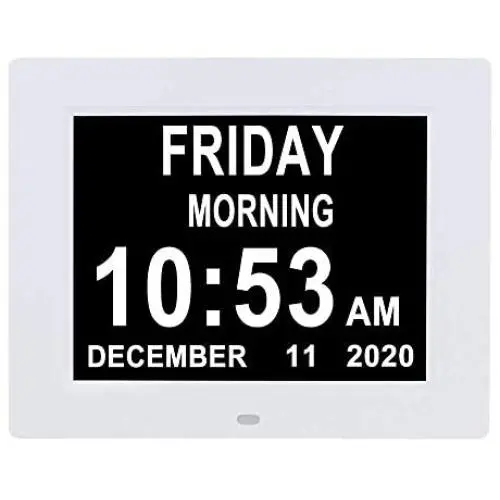 [2020 Newest] Digital Day Calendar Clocks 3 Medicine Reminders Extra Large 8 Inch Non-Abbreviated Day Date Month Senior Clock for Demenia Eldarly Memory Loss Vision Impaired Clock