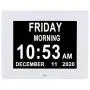 [2020 Newest] Digital Day Calendar Clocks 3 Medicine Reminders Extra Large 8 Inch Non-Abbreviated Day Date Month Senior Clock for Demenia Eldarly Memory Loss Vision Impaired Clock