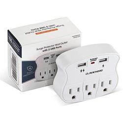 Surge Protector USB Wall Mount- Multi Plug Outlet Expander Surge Protector Wall Mount with 2 USB Charging Ports for Home/School/Office
