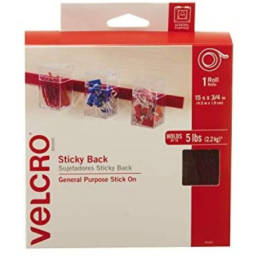 VELCRO Brand - Sticky Back Hook and Loop Fasteners – Peel and Stick Permanent Adhesive Tape Keeps Classrooms, Home, and Offices Organized – Cut-to-Length Roll | 15ft x 3/4in Tape | Red (90085)