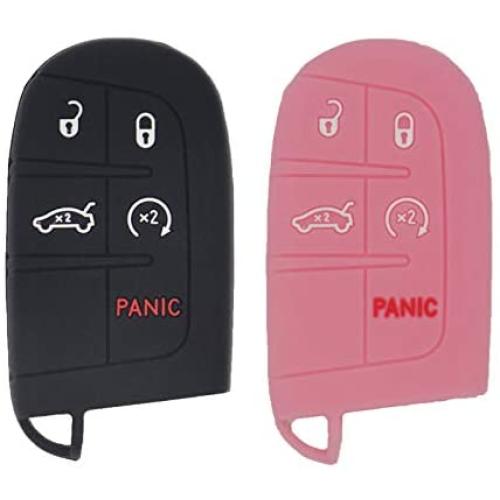 LemSa 2Pcs Keyless Entry Remote Car Smart Key Fob Outer Shell Cover Soft Rubber Protective Case for Jeep Grand Cherokee Dodge Challenger Charger Dart Durango Journey Chrysler 300, Black Pink