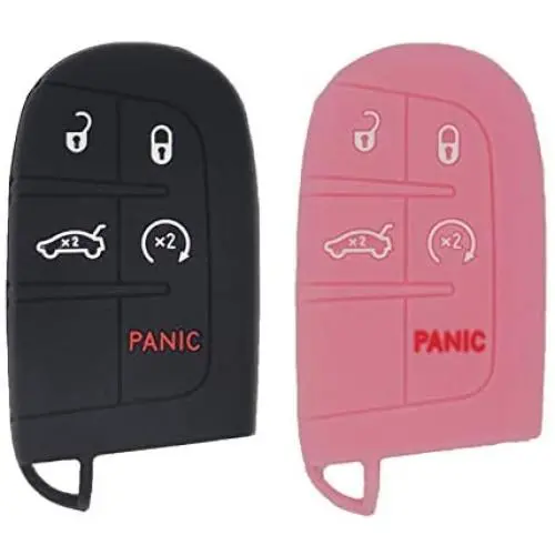 LemSa 2Pcs Keyless Entry Remote Car Smart Key Fob Outer Shell Cover Soft Rubber Protective Case for Jeep Grand Cherokee Dodge Challenger Charger Dart Durango Journey Chrysler 300, Black Pink